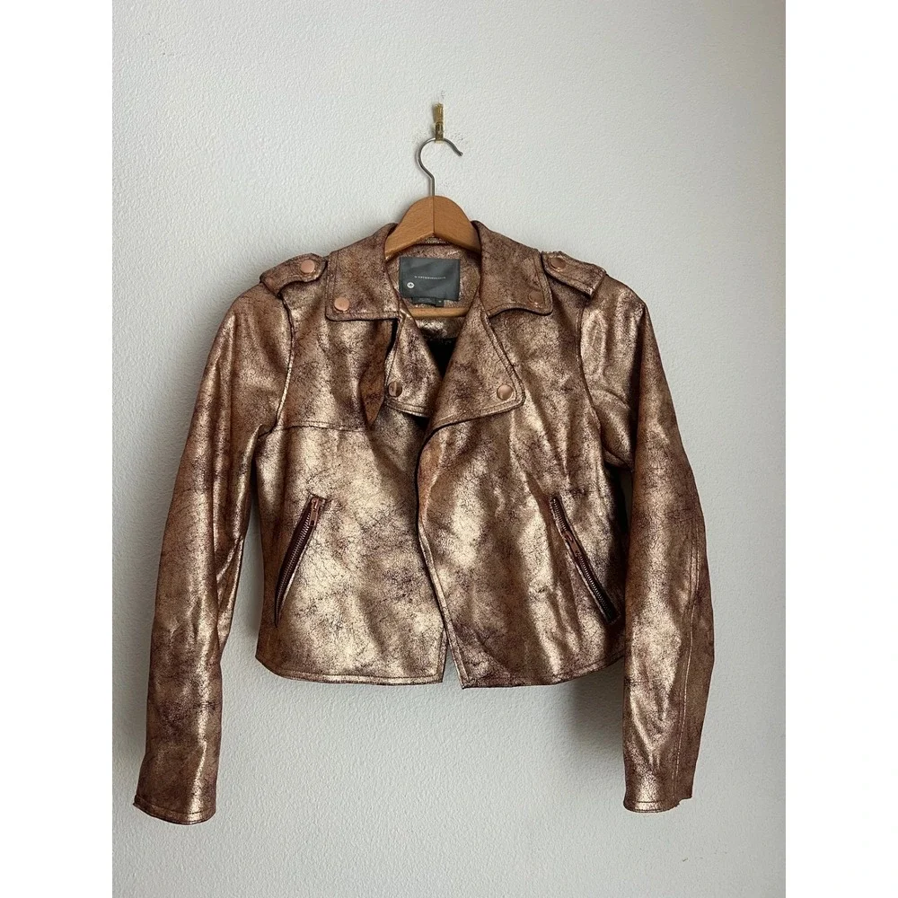Anthropologie Metallic Bronze Faux‎ Leather Moto Jacket Women's SP